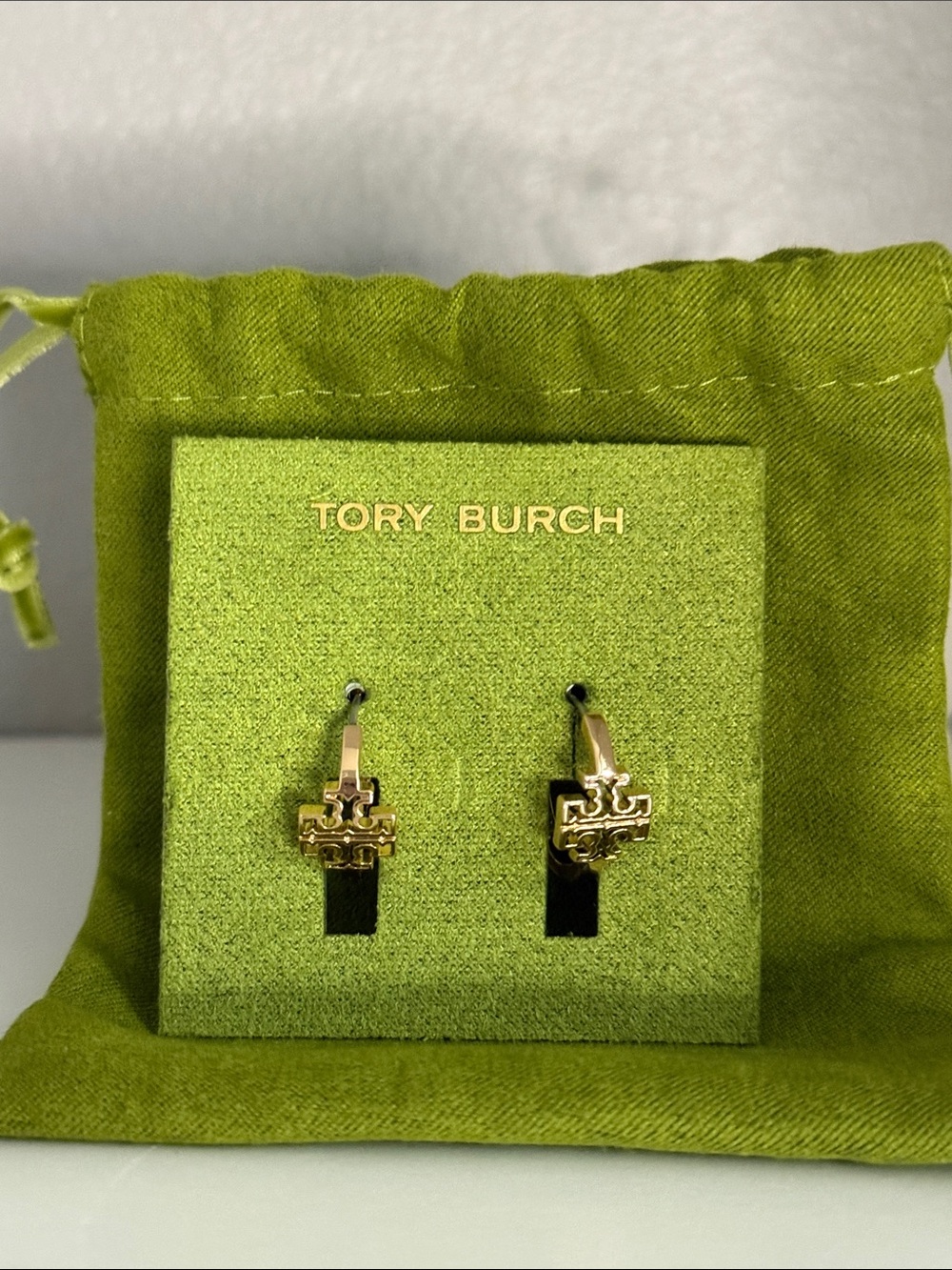 Tory Burch Gold Logo Hoop Earrings